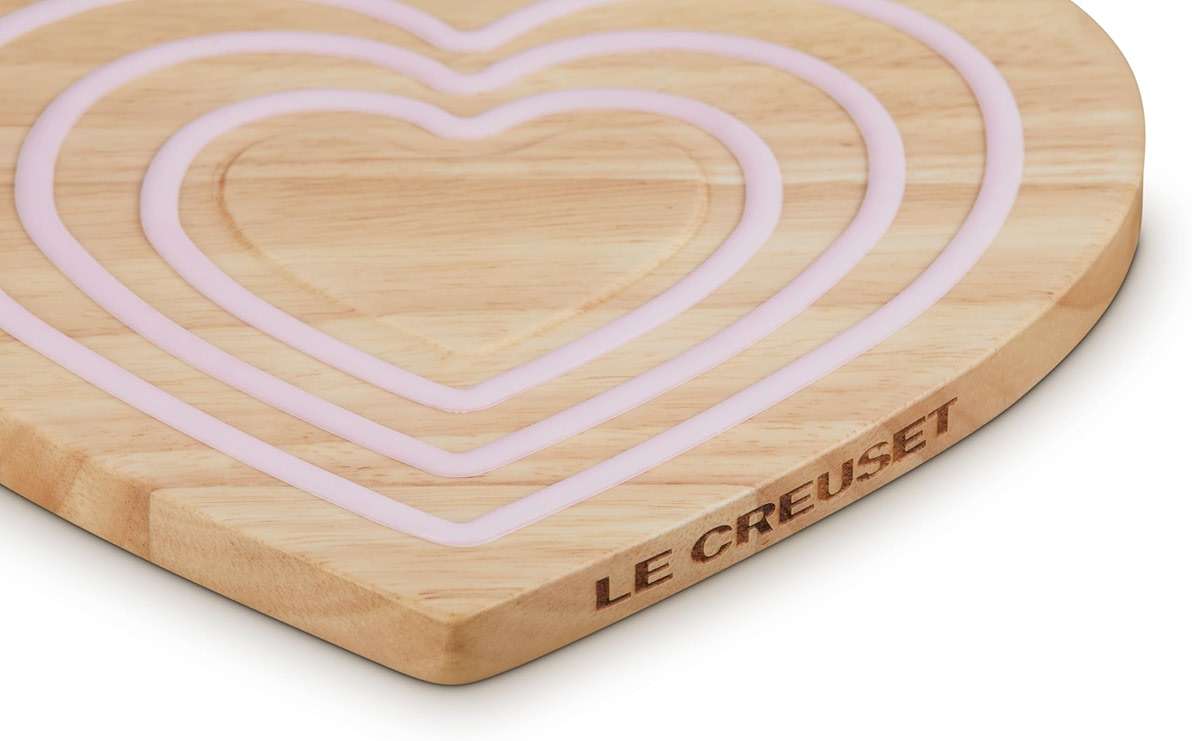 Le Creuset Magnetic Wood Trivet Heart Shaped, 8", Pink Silicone - Image 5