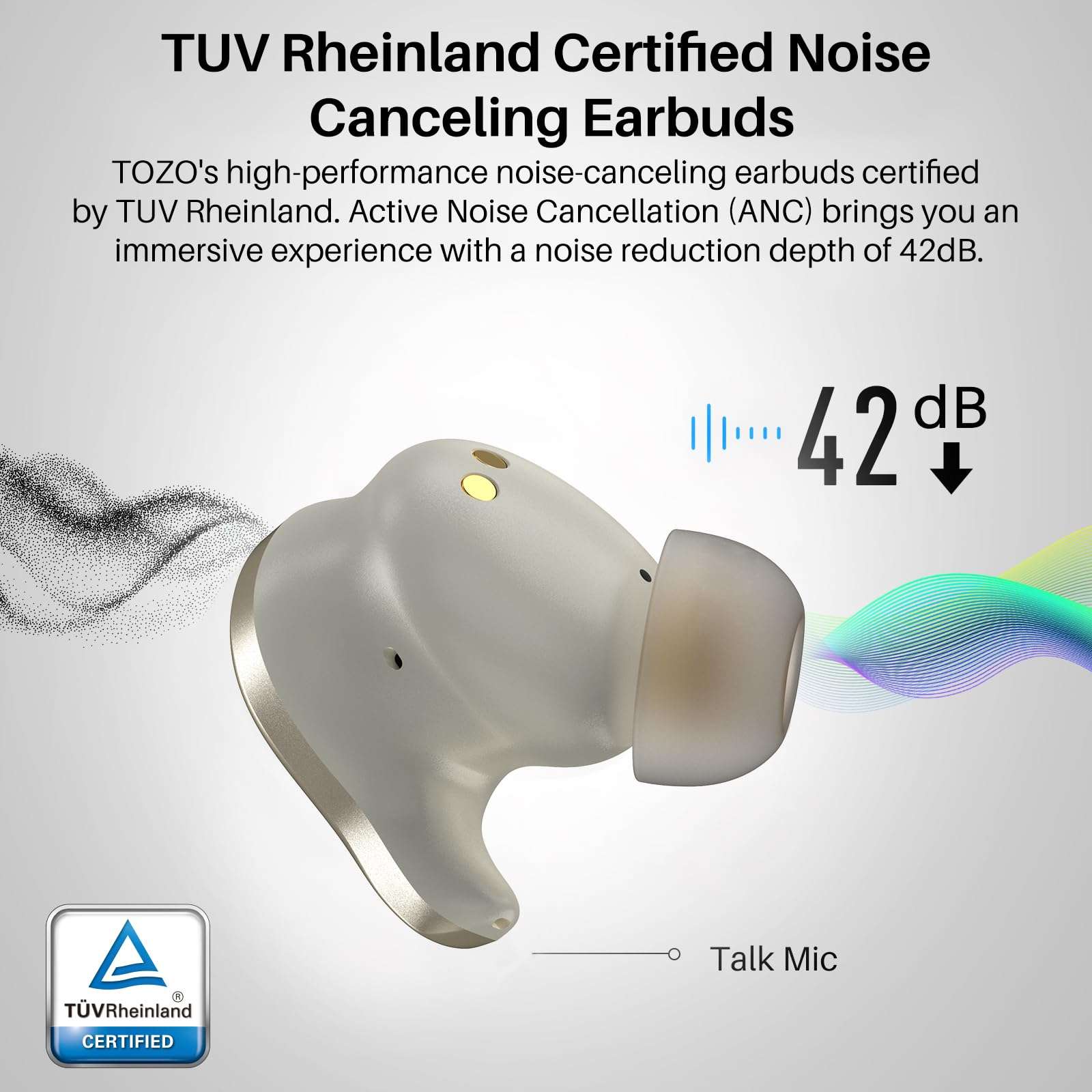 TOZO Golden X1 Wireless Earbuds Balanced Armature Driver and Hybrid Dynamic Driver, Bluetooth Headphones OrigX Pro, LDAC & Hi-Res Audio Wireless, Noise Cancellation Headset Champagne - Image 3