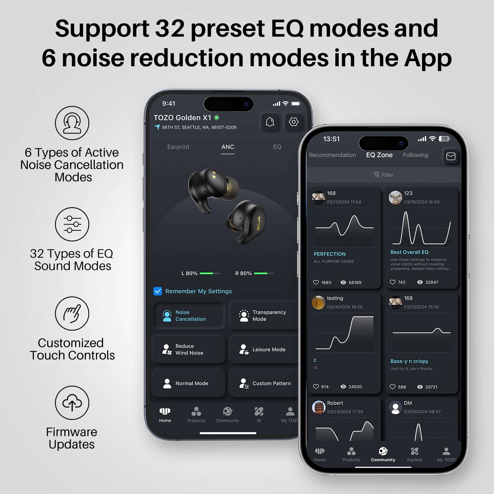 TOZO Golden X1 Wireless Earbuds Balanced Armature Driver and Hybrid Dynamic Driver, Bluetooth Headphones OrigX Pro, LDAC & Hi-Res Audio Wireless, Noise Cancellation Headset Champagne - Image 4