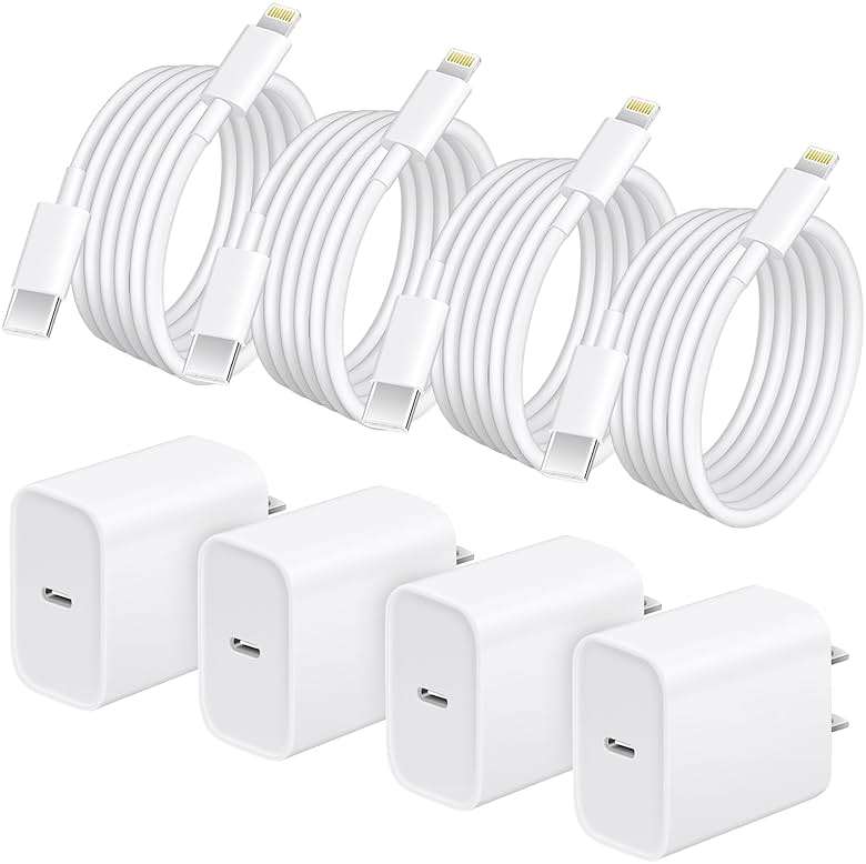 AISNI iPhone Charger Fast Charging 4 Pack 20W PD USB C Charger Block with 6 FT MFi Certified iPhone 14/13 Fast Charging Cable Compatible for iPhone 14/13/12/11 Pro Max/Xs Max/XR/X,iPad-White - Image 1