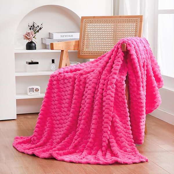Puncuntex Hot Pink Throw Blanket 50"×60" inches Gifts for Mom Fuzzy 3D Jacquard Decorative Flannel Fleece Super Soft Plush Cozy Blanket for Couch Sofa Chair Lightweight - Image 1