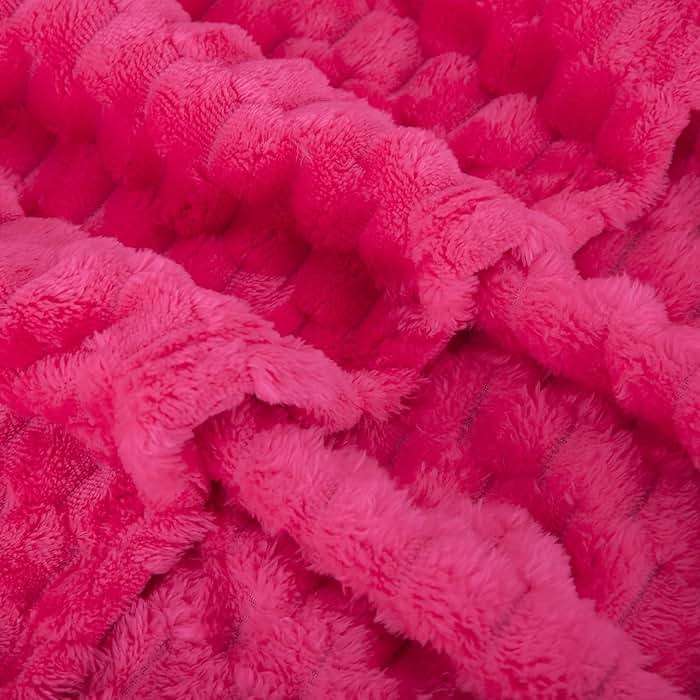 Puncuntex Hot Pink Throw Blanket 50"×60" inches Gifts for Mom Fuzzy 3D Jacquard Decorative Flannel Fleece Super Soft Plush Cozy Blanket for Couch Sofa Chair Lightweight - Image 7