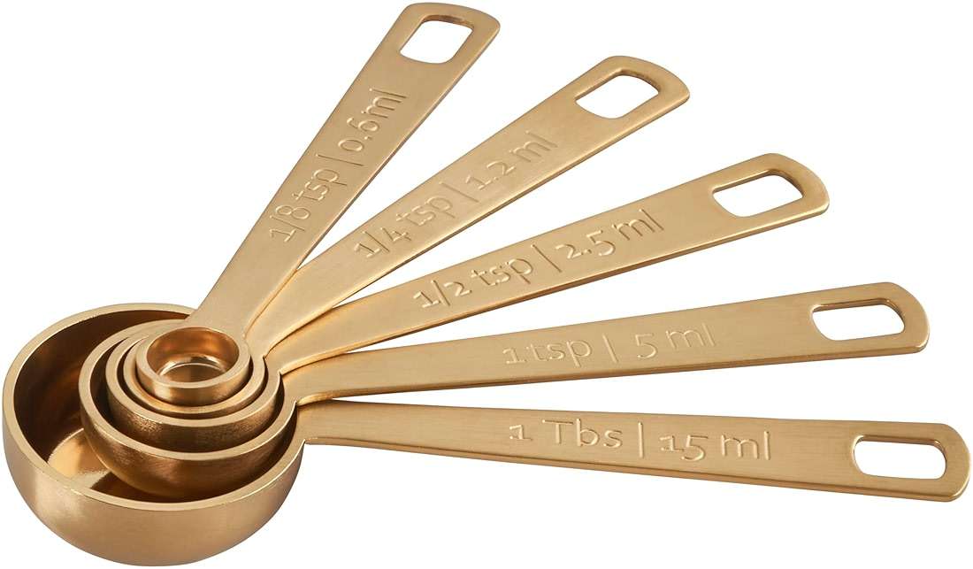 Le Creuset Stainless Steel Measuring Spoons, Gold Finish, Set of 5 | Set includes: 1/8, 1/4, 1/2 and 1 Tsps, and 1 Tb - Image 5