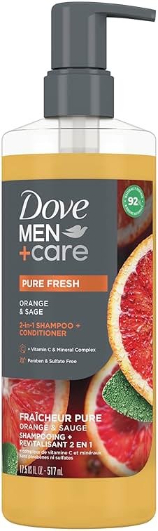 DOVE MEN + CARE 2-in-1 Shampoo + Conditioner Pure Fresh Orange & Sage for Strong, Healthy-Looking Hair, with Vitamin C & Mineral Complex, 17.5 oz - Product Image