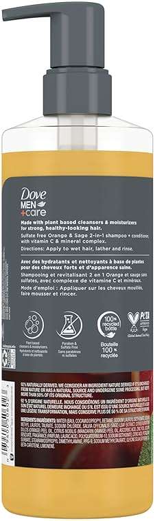 DOVE MEN + CARE 2-in-1 Shampoo + Conditioner Pure Fresh Orange & Sage for Strong, Healthy-Looking Hair, with Vitamin C & Mineral Complex, 17.5 oz - Image 2