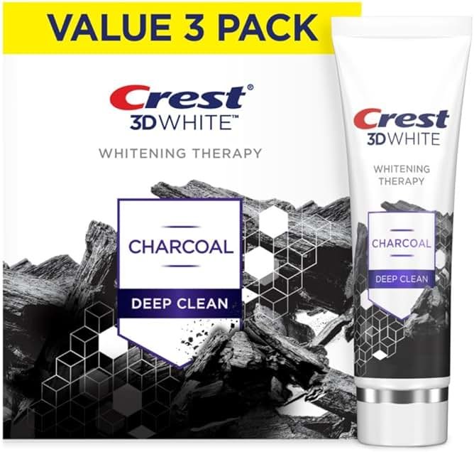 Crest 3D White Whitening Therapy Charcoal Deep Clean Invigorating Mint Teeth Whitening Toothpaste, 4.6 oz Pack of 3, Anticavity Fluoride Toothpaste, Gently Brightens Teeth, Strengthens Enamel - Product Image