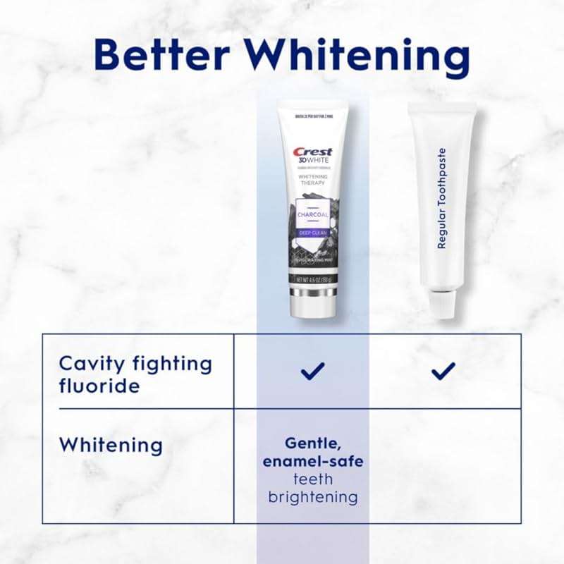 Crest 3D White Whitening Therapy Charcoal Deep Clean Invigorating Mint Teeth Whitening Toothpaste, 4.6 oz Pack of 3, Anticavity Fluoride Toothpaste, Gently Brightens Teeth, Strengthens Enamel - Image 3