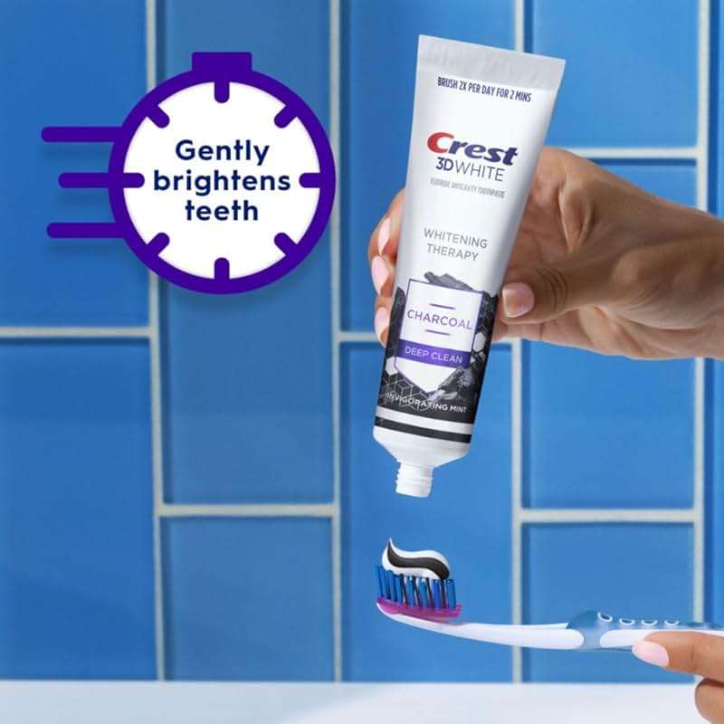 Crest 3D White Whitening Therapy Charcoal Deep Clean Invigorating Mint Teeth Whitening Toothpaste, 4.6 oz Pack of 3, Anticavity Fluoride Toothpaste, Gently Brightens Teeth, Strengthens Enamel - Image 4