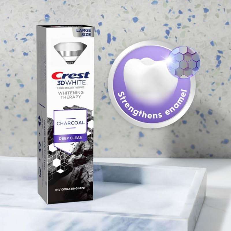 Crest 3D White Whitening Therapy Charcoal Deep Clean Invigorating Mint Teeth Whitening Toothpaste, 4.6 oz Pack of 3, Anticavity Fluoride Toothpaste, Gently Brightens Teeth, Strengthens Enamel - Image 5