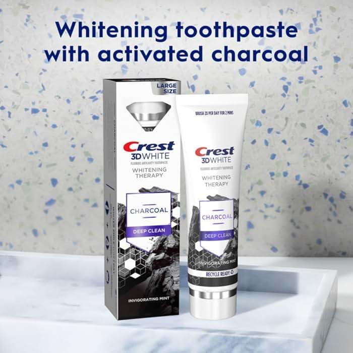 Crest 3D White Whitening Therapy Charcoal Deep Clean Invigorating Mint Teeth Whitening Toothpaste, 4.6 oz Pack of 3, Anticavity Fluoride Toothpaste, Gently Brightens Teeth, Strengthens Enamel - Image 6