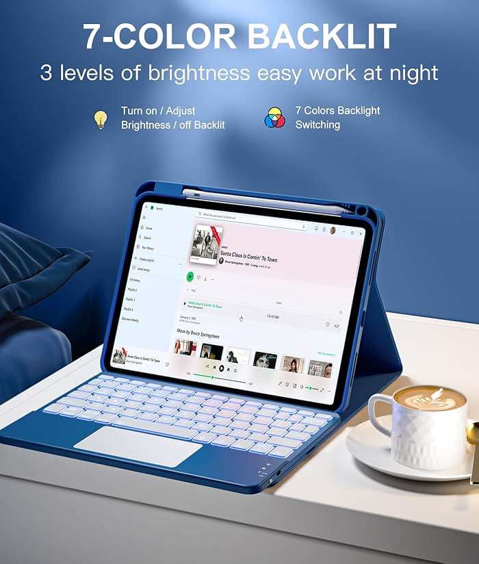 Harvopu Compatible for iPad 11th 10th Generation Case with Keyboard, Folio Cover with Pencil Holder, Multi-Touch Trackpad, 7 Color Backlit, Detachable Keyboard for iPad (A16) 11th/10th Gen (Navy Blue) - Image 6