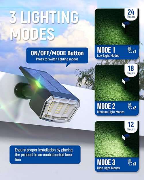 AUDERWIN Solar Spot Lights Outdoor Waterproof 4 Pack IP65, 63 LED 3 Lighting Modes Spotlights for Yard Garden House Garage Pathway - Image 2
