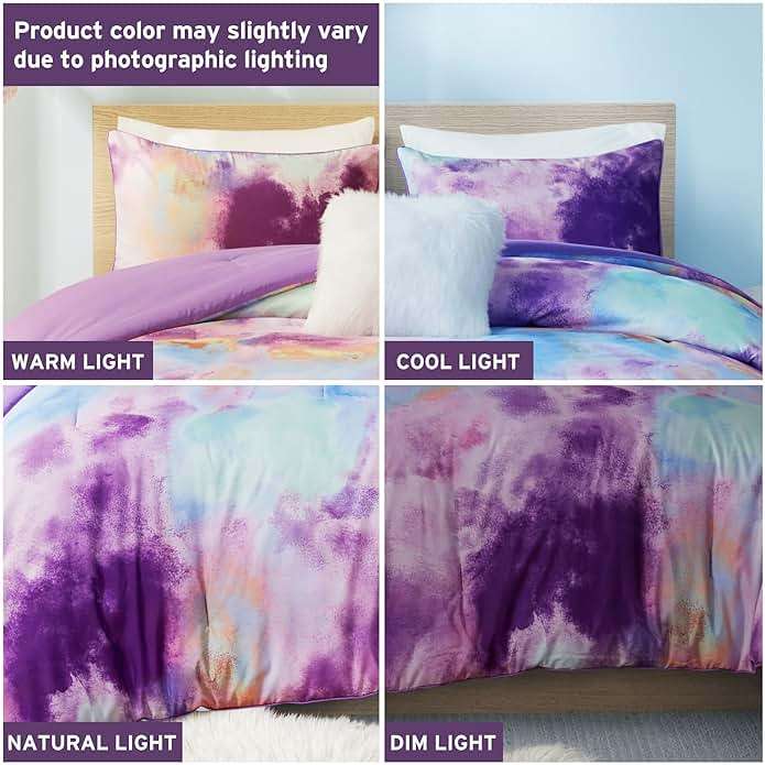 Intelligent Design Queen Size Comforter Set, Watercolor Comforter Set for Teen Girl & Boys, Tie Dye Queen Bedding Sets, 4 Pieces Cassiopeia Comforter, Sham, Throw Pillow Full/Queen Lavender - Image 7