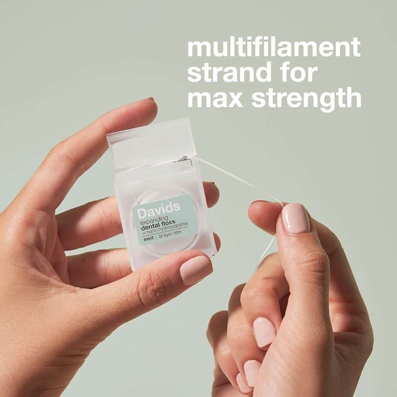 Davids Expanding Dental Floss + Refill w/Hydroxyapatite, No Break Woven Strands, Waxed, Vegan, Cocoa Butter & Mint, Kid Friendly, Refillable Dispenser, 66 yd - Image 3