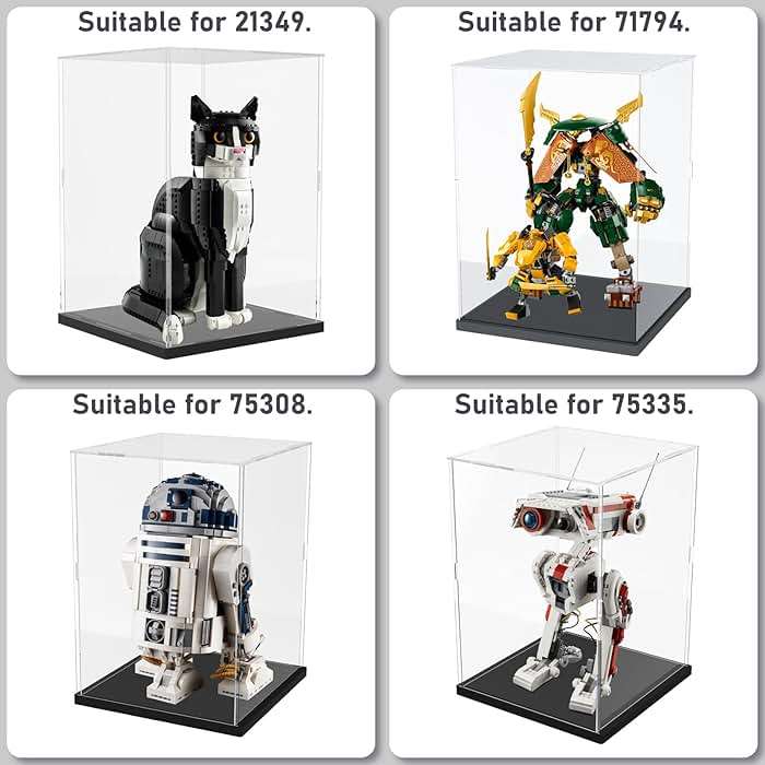 Choowin Acrylic Display Case for Lego Cat 21349, R2D2 75308, Transformers Soundwave 10358, Thickened Clear Acrylic Display Cases for Collectibles, Assemble Dustproof Display Box (Black) - Image 4