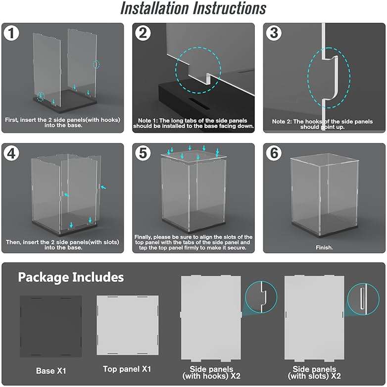 Choowin Acrylic Display Case for Lego Cat 21349, R2D2 75308, Transformers Soundwave 10358, Thickened Clear Acrylic Display Cases for Collectibles, Assemble Dustproof Display Box (Black) - Image 6