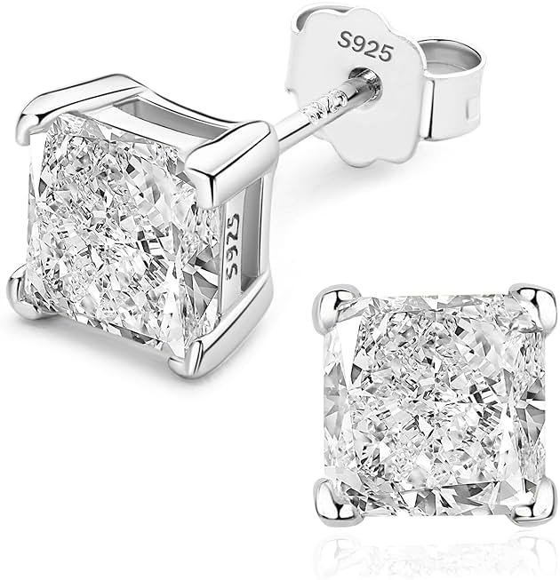 925 Sterling Silver 2-4 Carat Lab Simulation-Diamond Stud Earrings 5A Cubic Zirconia Stud Earrings Hypoallergenic White Gold Plated, Perfect Jewelry Gifts - Product Image