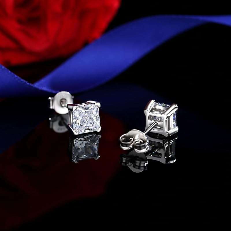 925 Sterling Silver 2-4 Carat Lab Simulation-Diamond Stud Earrings 5A Cubic Zirconia Stud Earrings Hypoallergenic White Gold Plated, Perfect Jewelry Gifts - Image 3
