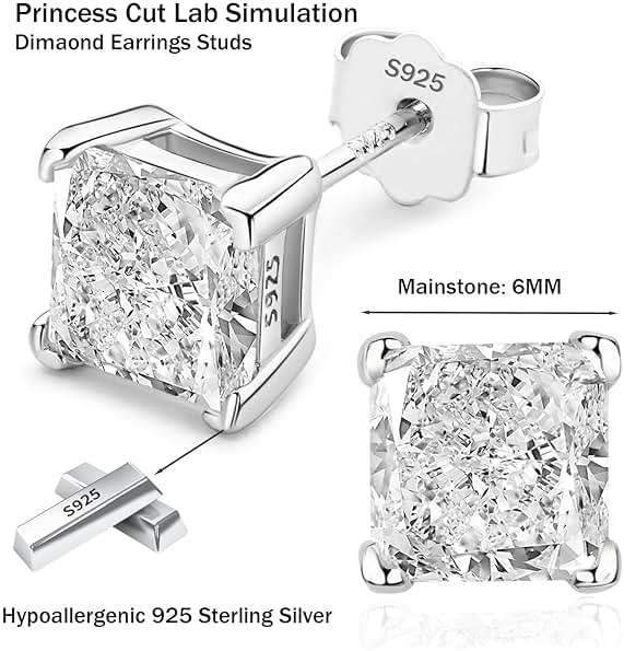 925 Sterling Silver 2-4 Carat Lab Simulation-Diamond Stud Earrings 5A Cubic Zirconia Stud Earrings Hypoallergenic White Gold Plated, Perfect Jewelry Gifts - Image 6