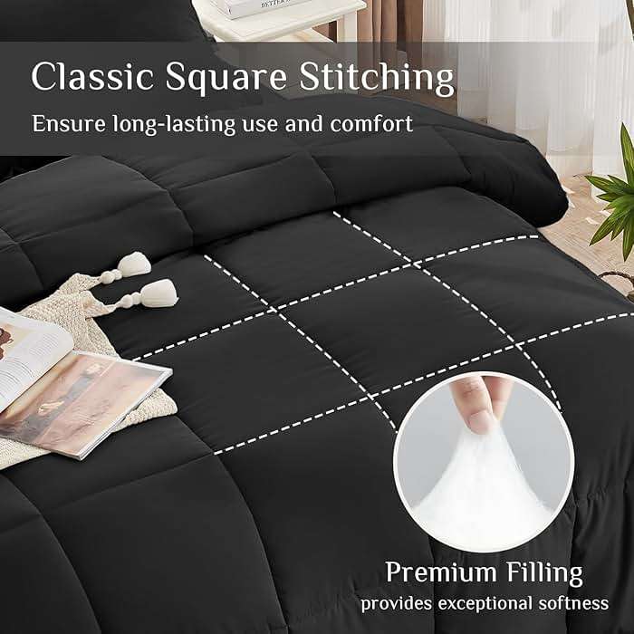 JOLLYVOGUE Queen Comforter Set, Ultra-Soft Bed in a Bag Queen Size 7 Pieces, Oeko-TEX Certified Bedding Set with Down Alternative Comforter, Sheets, Pillowcases & Shams, Black - Image 4