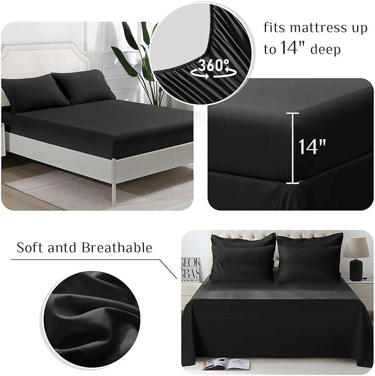 JOLLYVOGUE Queen Comforter Set, Ultra-Soft Bed in a Bag Queen Size 7 Pieces, Oeko-TEX Certified Bedding Set with Down Alternative Comforter, Sheets, Pillowcases & Shams, Black - Image 5