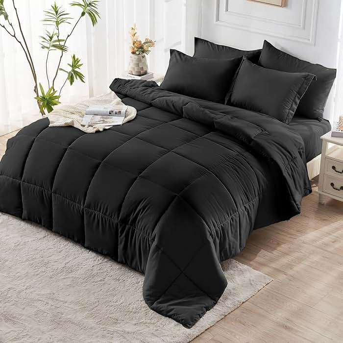JOLLYVOGUE Queen Comforter Set, Ultra-Soft Bed in a Bag Queen Size 7 Pieces, Oeko-TEX Certified Bedding Set with Down Alternative Comforter, Sheets, Pillowcases & Shams, Black - Image 8