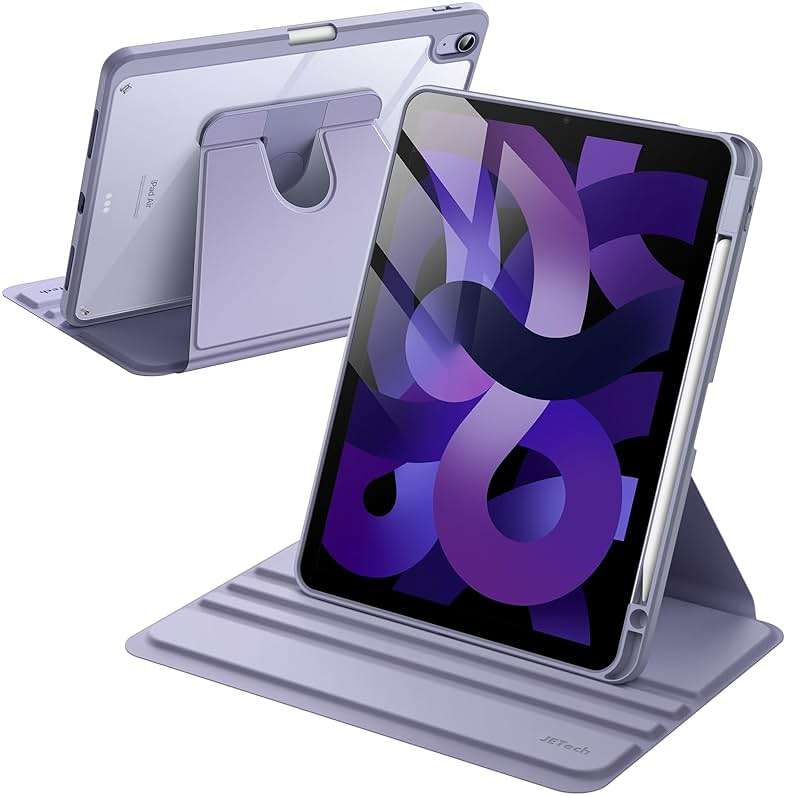 JETech Rotating Case ONLY for iPad Air 11-Inch M4/M3/M2 (2026/2025/2024), iPad Air 5/4 (2022/2020 5th/4th Generation 10.9-Inch), 360 Degree Rotation Protective Stand Cover Clear Back (Purple) - Image 1