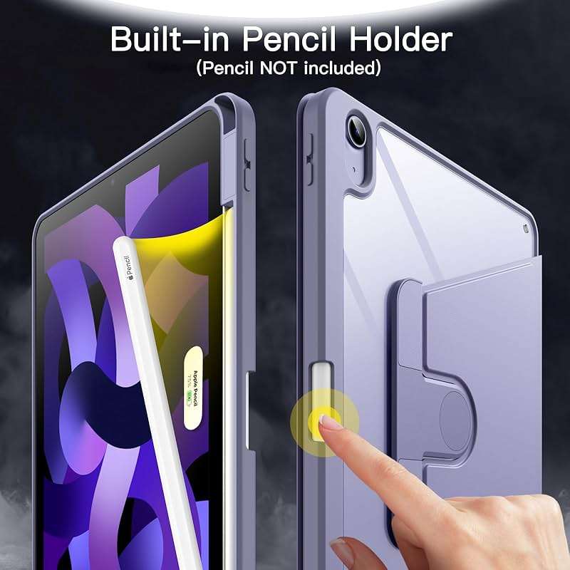 JETech Rotating Case ONLY for iPad Air 11-Inch M4/M3/M2 (2026/2025/2024), iPad Air 5/4 (2022/2020 5th/4th Generation 10.9-Inch), 360 Degree Rotation Protective Stand Cover Clear Back (Purple) - Image 5