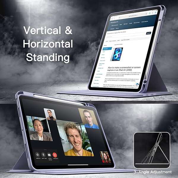 JETech Rotating Case ONLY for iPad Air 11-Inch M4/M3/M2 (2026/2025/2024), iPad Air 5/4 (2022/2020 5th/4th Generation 10.9-Inch), 360 Degree Rotation Protective Stand Cover Clear Back (Purple) - Image 7