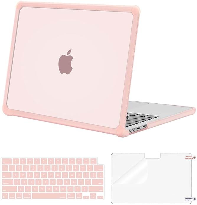 MOSISO Compatible with MacBook Air 13 inch Case M5 2026 M4 2025 M3 M2 2024-2022 A3449 A3240 A3113 A2681,3 in 1 Kit Crack-Resistant Heavy Duty Protective Plastic Hard Case with TPU Bumper, Pink - Product Image