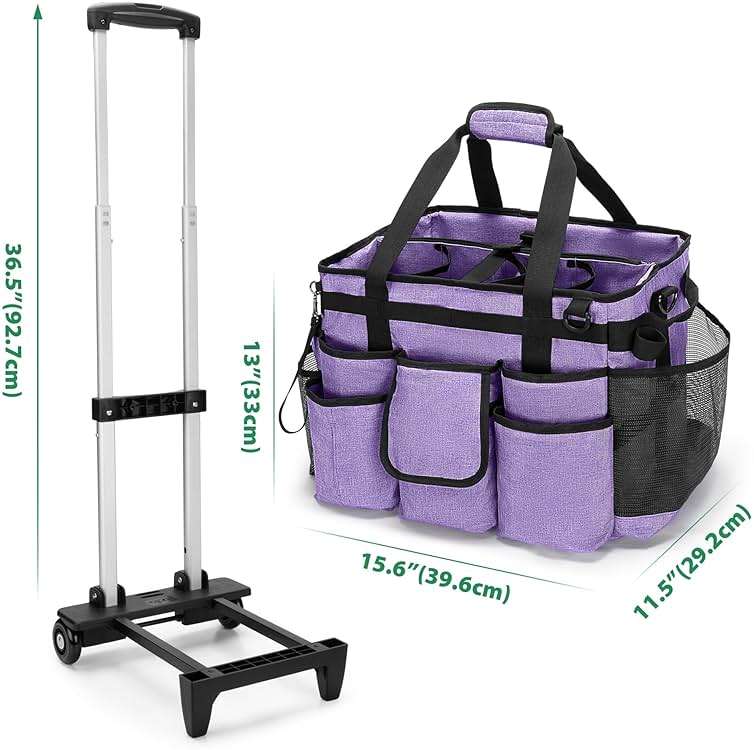 LoDrid Rolling Cleaning Bag with Detachable Trolley, Professional Cleaning Caddy with Shoulder Strap for Housekeepers, Portable Cart on Wheels for Supplies, Purple (Patent Design) - Image 2