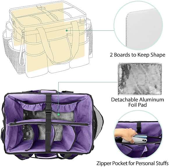 LoDrid Rolling Cleaning Bag with Detachable Trolley, Professional Cleaning Caddy with Shoulder Strap for Housekeepers, Portable Cart on Wheels for Supplies, Purple (Patent Design) - Image 3