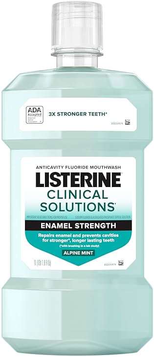 Listerine Clinical Solutions Enamel Strength Mint Oral Rinse, Daily Anticavity Fluoride Mouthwash to Repair Tooth Enamel & Prevent Cavities for Stronger* Teeth, Alpine Mint, 1 L - Image 1