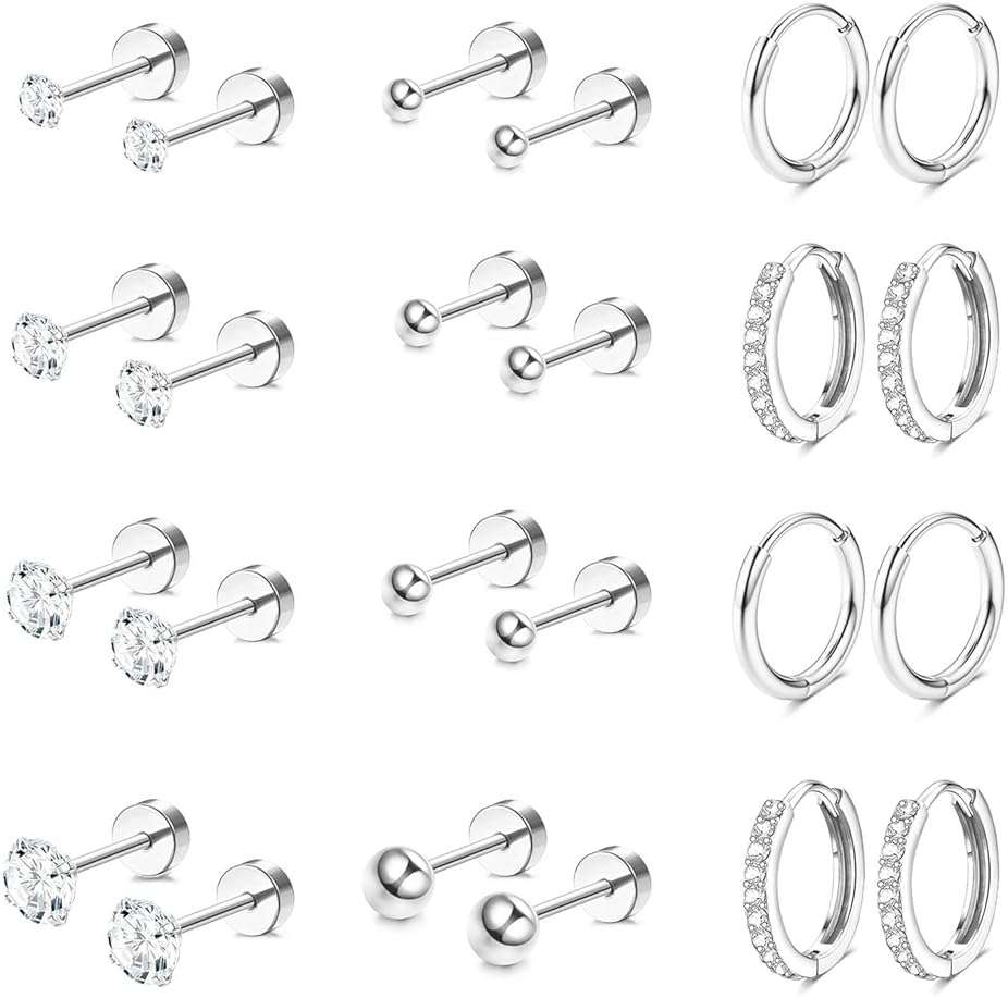 Jstyle Hypoallergenic Earrings for Sensitive Ears, Comfortable Flat Back Earrings for Sleeping, Surgical Steel Cartilage Earring Stacks for Multiple Piercing 14K Gold Plated Nickel-Free Jewelry - Image 1
