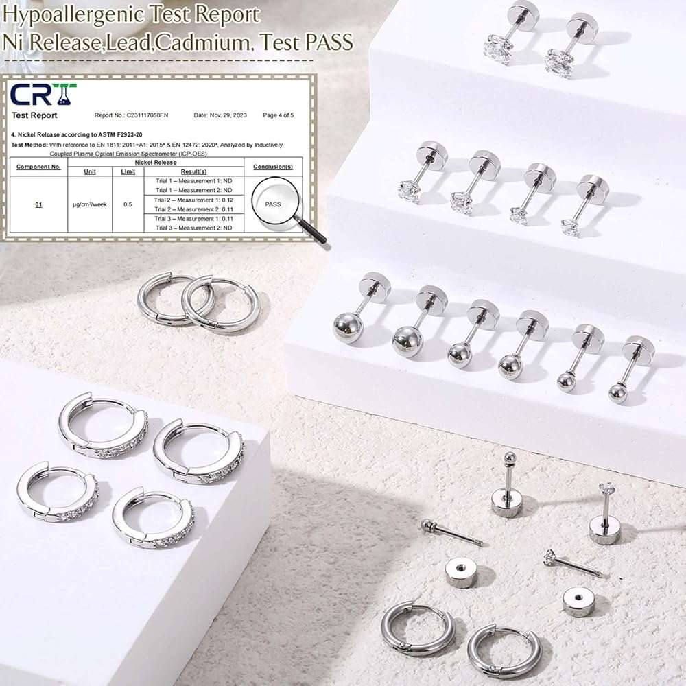 Jstyle Hypoallergenic Earrings for Sensitive Ears, Comfortable Flat Back Earrings for Sleeping, Surgical Steel Cartilage Earring Stacks for Multiple Piercing 14K Gold Plated Nickel-Free Jewelry - Image 3