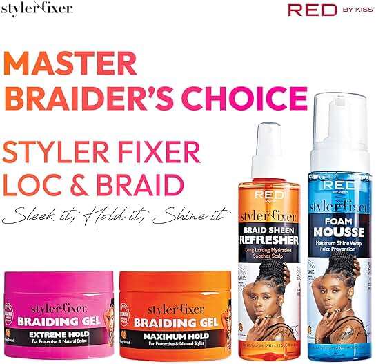 Red by Kiss Braiding Gel Extreme Hold Styler Fixer for Box Braids & Cornrows, Hydrating, Conditioning, Long-Lasting Frizz Control, 4C Moisturizing, Nourishing High Shine (16 fl. oz.) - Image 6