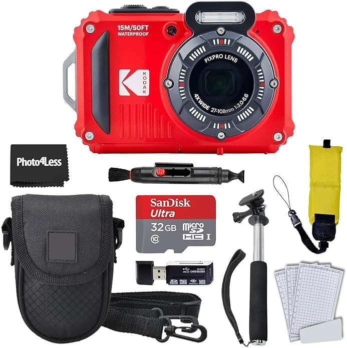 KODAK PIXPRO WPZ2 Rugged Waterproof Digital Camera, Red Bundles with Case, Monopod, Card Reader and More (9 Items) - Image 1
