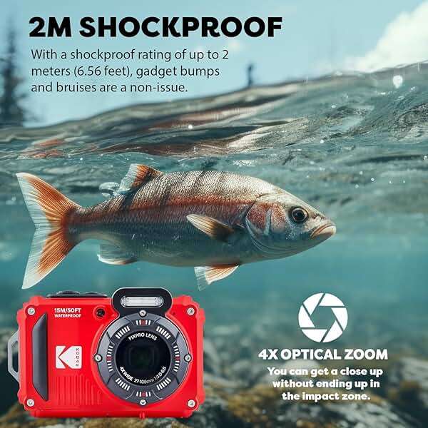 KODAK PIXPRO WPZ2 Rugged Waterproof Digital Camera, Red Bundles with Case, Monopod, Card Reader and More (9 Items) - Image 4
