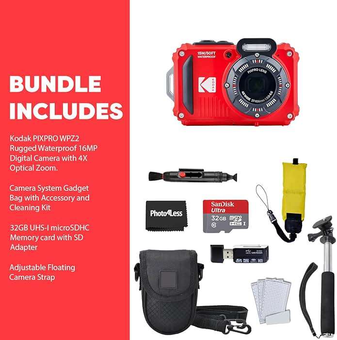 KODAK PIXPRO WPZ2 Rugged Waterproof Digital Camera, Red Bundles with Case, Monopod, Card Reader and More (9 Items) - Image 9