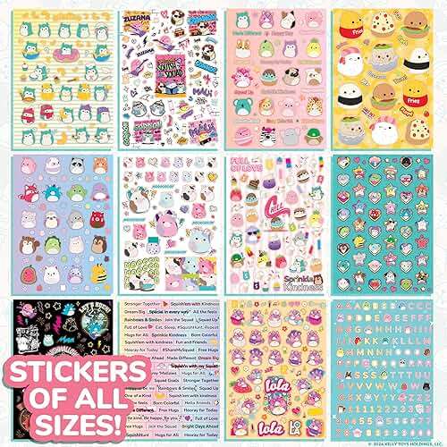 Horizon Group USA Sticker Book with Large and Small Sizes, Kids Stationary for Water Bottle, Notebooks, and Party Favors, Squishmallows - Image 6