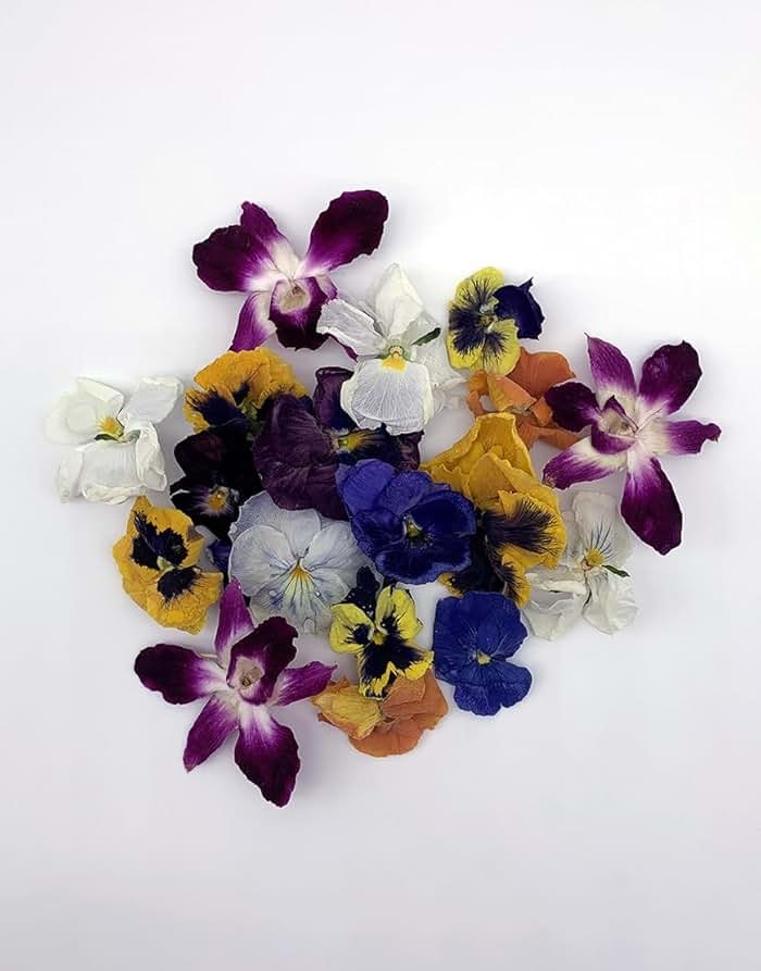 Freshly Preserved Pansy and Orchids Freeze-Dried Edible Flowers - Edible Dried Flowers for Cakes Decoration, Drink, Cocktails, Resin Art & DIY Crafts - USA-Grown Whole Bloom - 25 Count - 0.2 Oz - Product Image