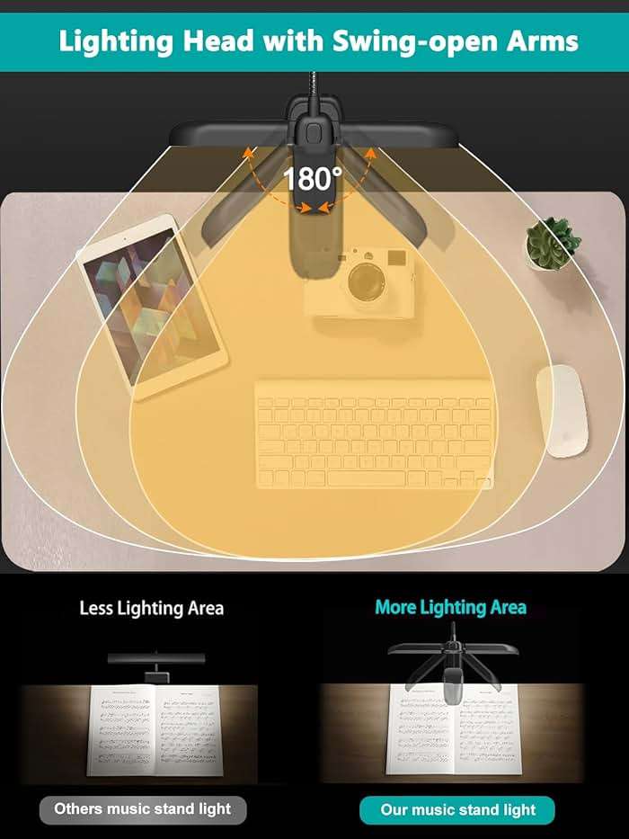 Vekkia 64 Led Rechargeable Music Stand Light - Folding Clip On Piano Lamp, Portable Professional with 5 Brightness×3 Color Temperature for Grand Piano and Book Reading - Image 2