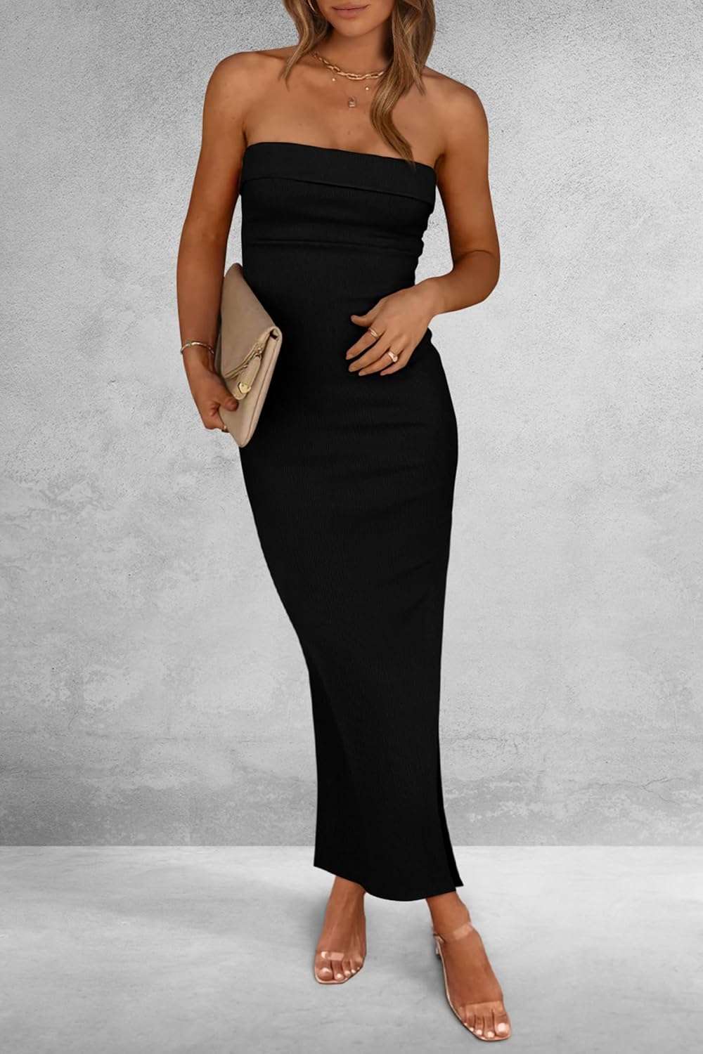 PRETTYGARDEN Women's Summer Bodycon Maxi Tube Dress Ribbed Strapless Side Slit Long Going Out Casual Elegant Party Dresses - Image 6