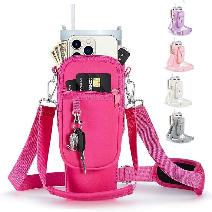 linmaya Water Bottle Carrier Bag for Stanley Cup 40/30oz with Phone Holder Pockets,Neoprene Water Bottle Cross-body Bag with Adjustable Shoulder & Hand Strap Stanley Cup Accessories - Image 1