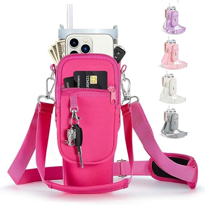 linmaya Water Bottle Carrier Bag for Stanley Cup 40/30oz with Phone Holder Pockets,Neoprene Water Bottle Cross-body Bag with Adjustable Shoulder & Hand Strap Stanley Cup Accessories - Product Image