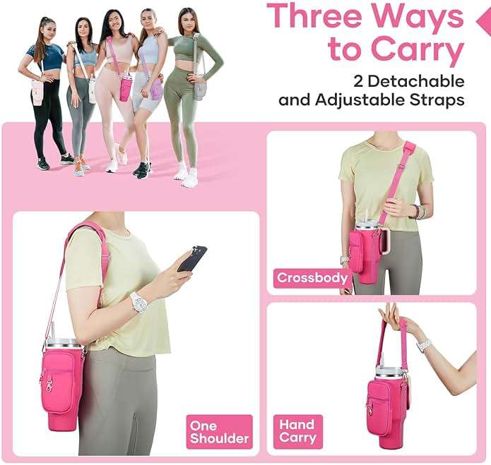linmaya Water Bottle Carrier Bag for Stanley Cup 40/30oz with Phone Holder Pockets,Neoprene Water Bottle Cross-body Bag with Adjustable Shoulder & Hand Strap Stanley Cup Accessories - Image 2