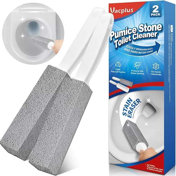 Vacplus Toilet Brush - Toilet Bowl Cleaners with Extra Long Handle, 100% Pumice Stone for Toilet Cleaning, Remove Limescale, Rust, Cleaning Supplies for Toilet, Pool, Bathroom, Sink, 2 Pack - Image 1