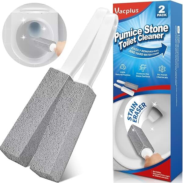 Vacplus Toilet Brush - Toilet Bowl Cleaners with Extra Long Handle, 100% Pumice Stone for Toilet Cleaning, Remove Limescale, Rust, Cleaning Supplies for Toilet, Pool, Bathroom, Sink, 2 Pack - Product Image