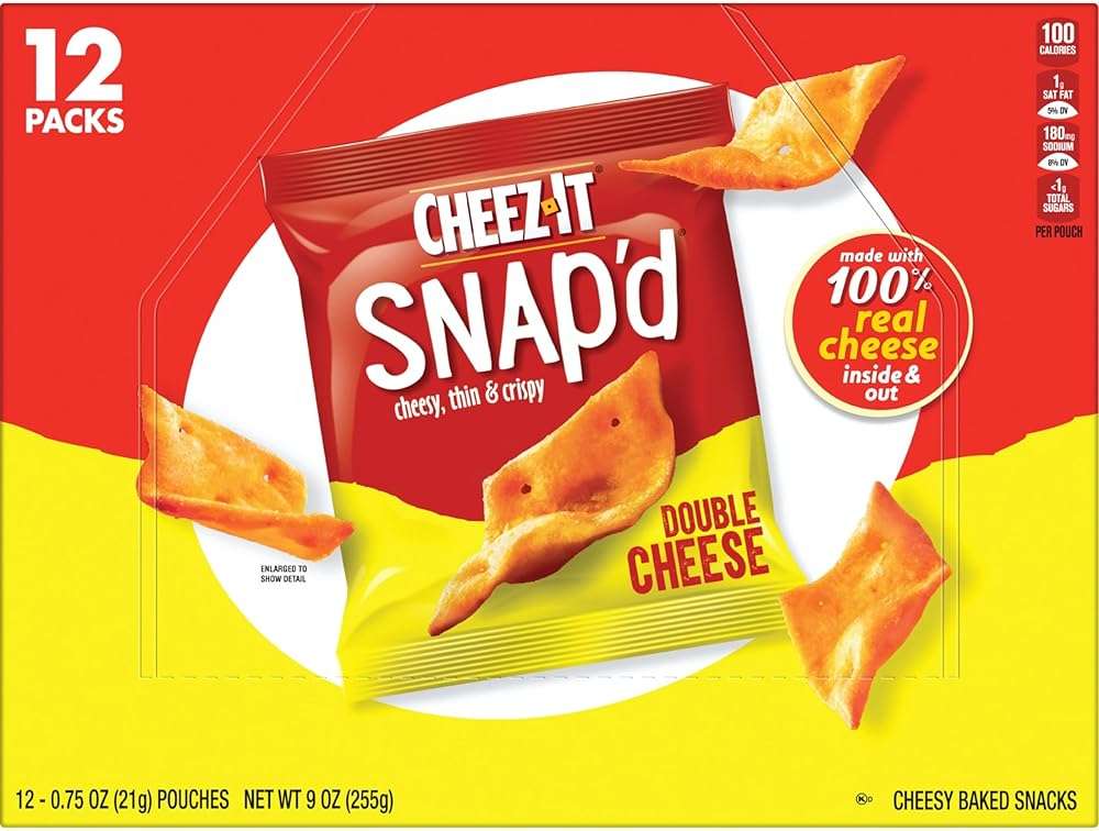 Cheez-It Snap'd Cheese Cracker Chips, Thin Crisps, Lunch Snacks, Double Cheese, 9oz Box (12 Pouches) - Image 8