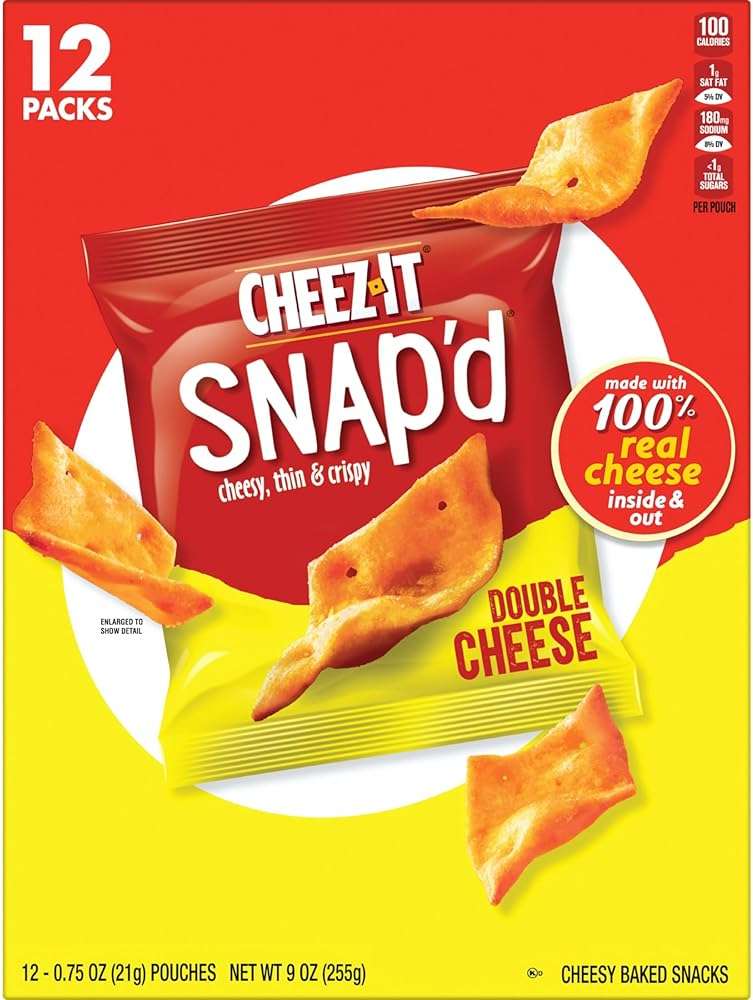Cheez-It Snap'd Cheese Cracker Chips, Thin Crisps, Lunch Snacks, Double Cheese, 9oz Box (12 Pouches) - Image 9